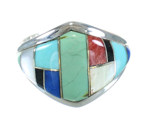 Sterling Silver Multicolor Inlay Ring Size 6-1/4 AX87803